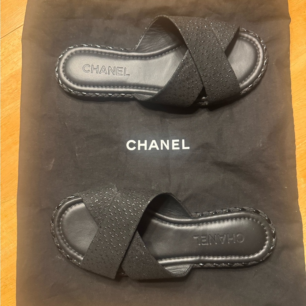 Chanel Black Slide Sandals - Gently Used, Dust bag included!